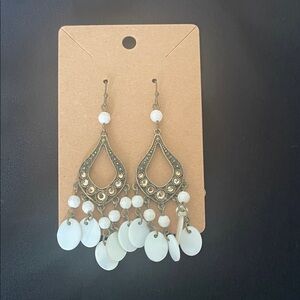 Elegant Gold and White Dangle Earrings